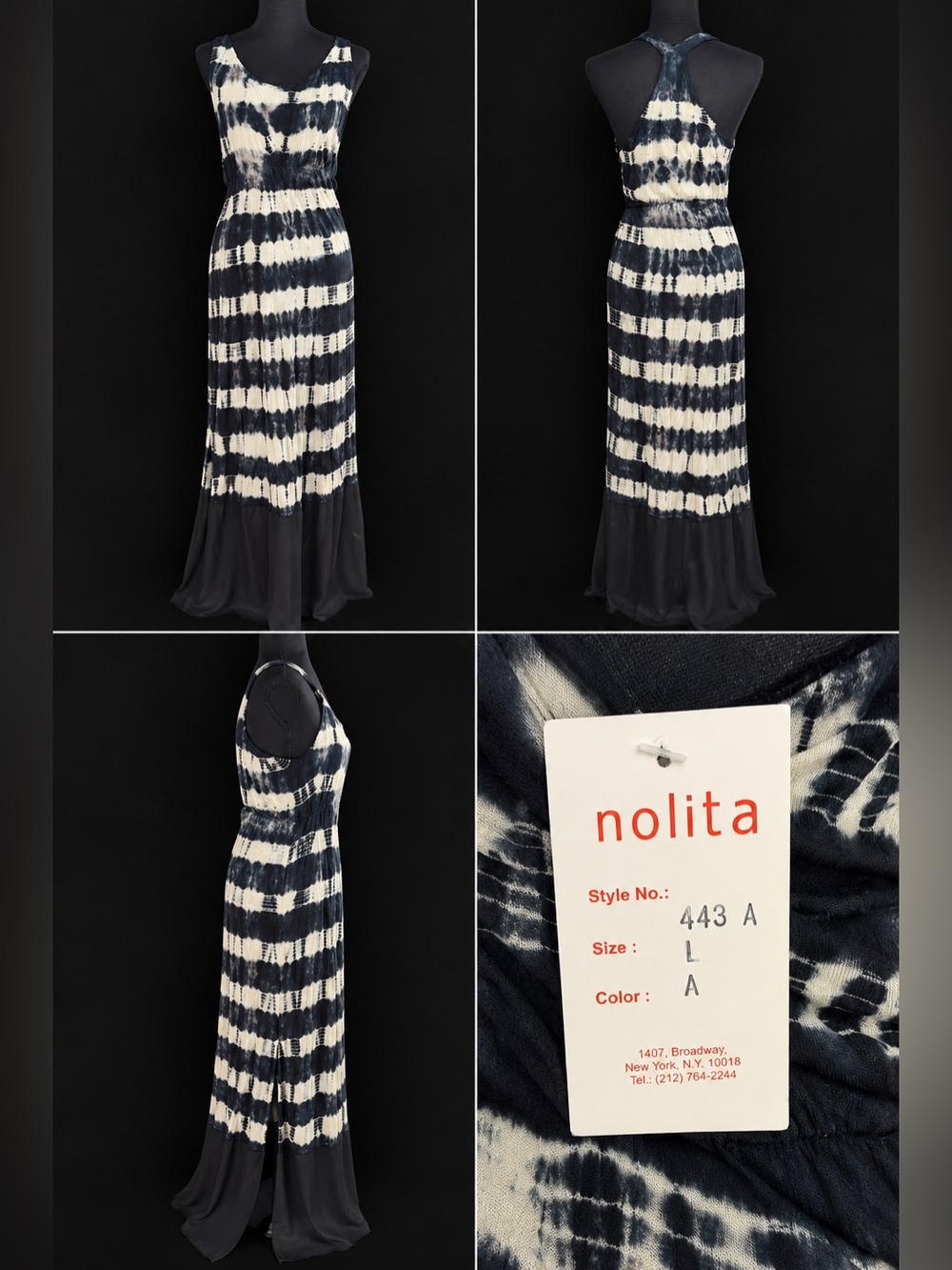 Nolita Black & Ivory Tie-Dye Maxi Dress – Size L – NWT
